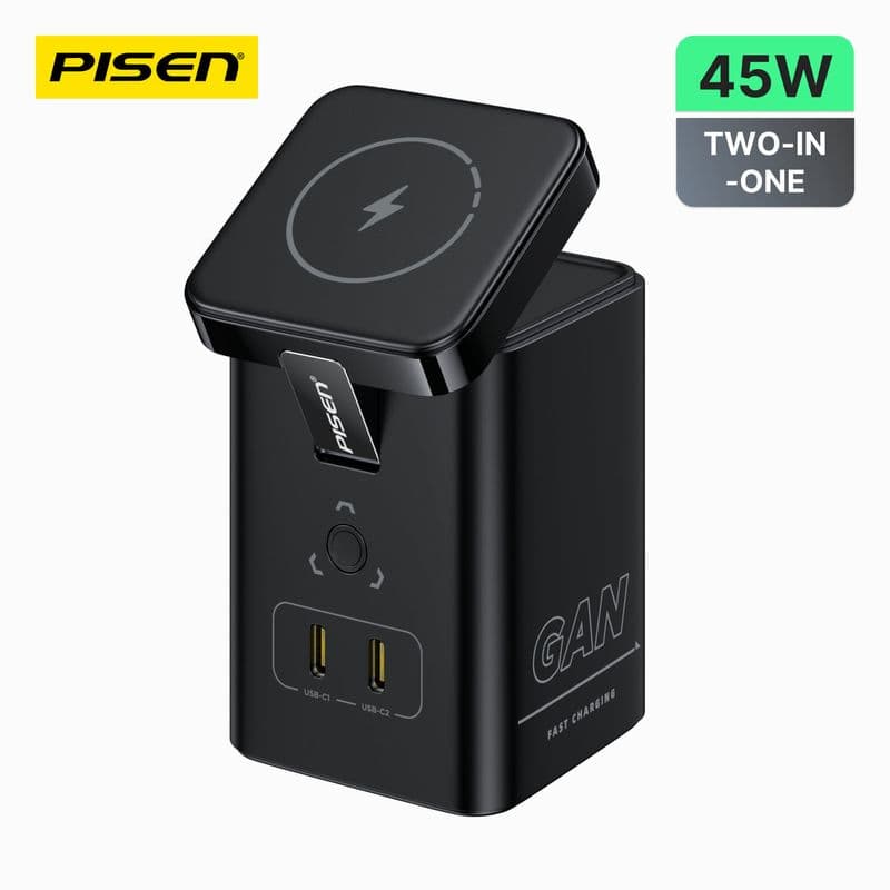 شاحن بايسن MagStation المكتبي ‏GaN بقوة 45W مع شحن لاسلكي مغناطيسي