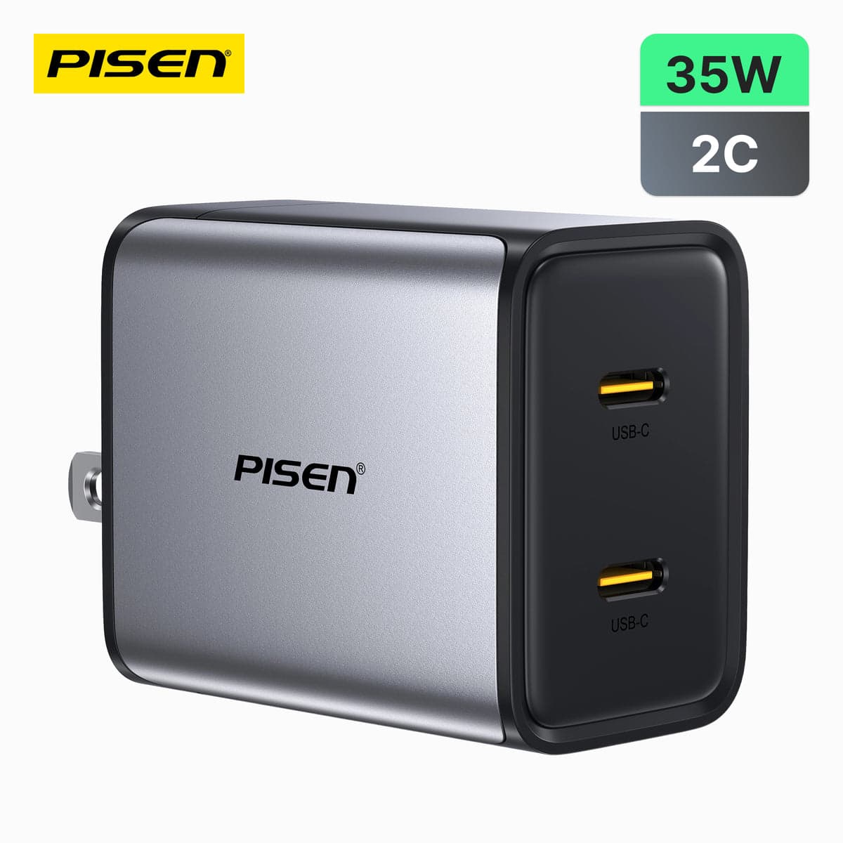 شاحن بايسن BOLT Lite ‏GaN بقوة 35W بمنفذين USB-C مع كابل