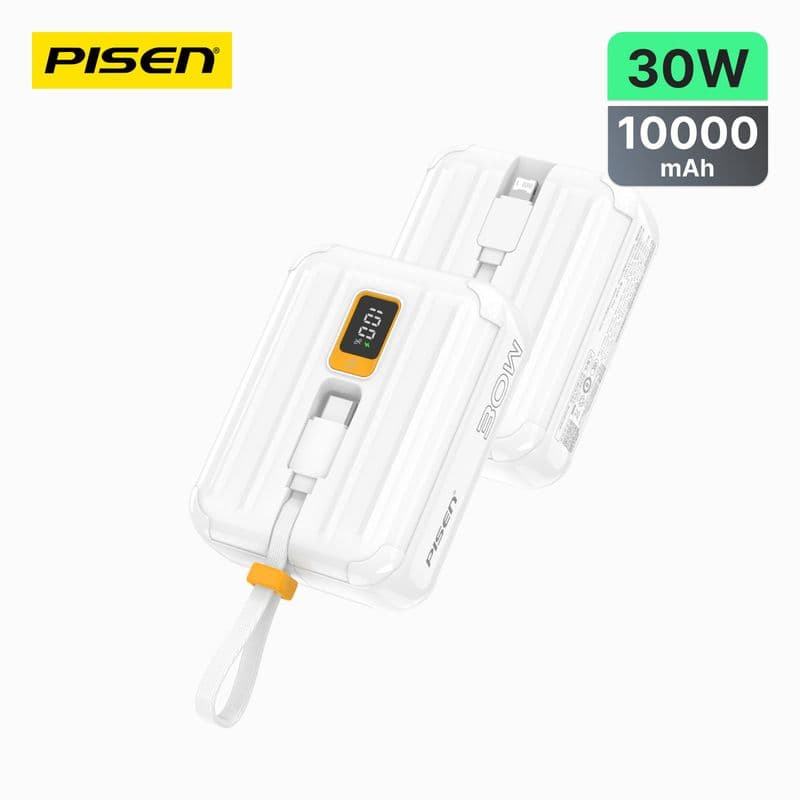 باور بانك بايسن Power Tiny بقوة 30W وسعة 10000mAh مع كابلين مدمجين وشاشة